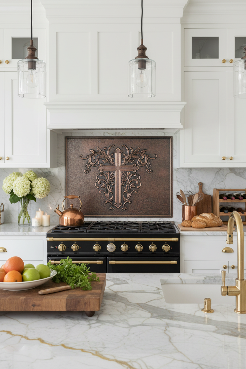 Christian Cross - classic white black kitchen
