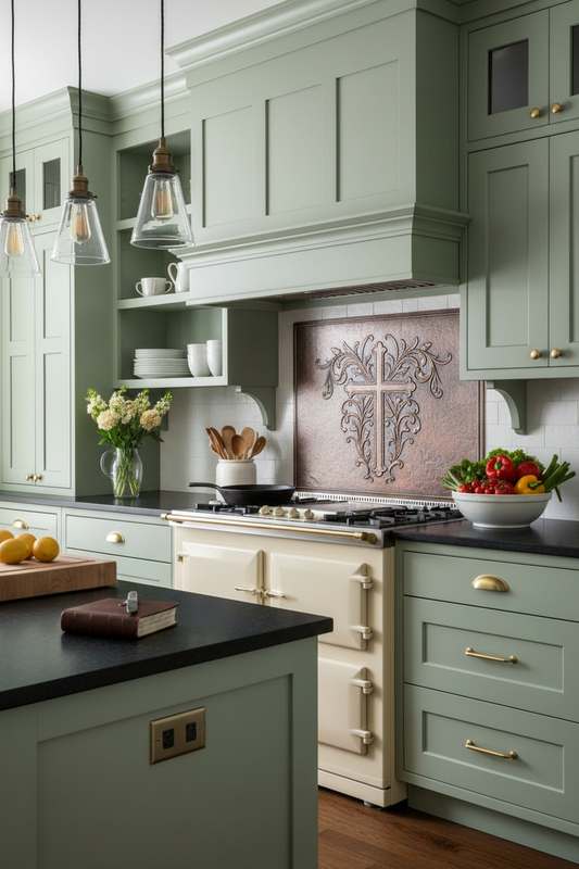 Christian Cross - farmhouse sage green kitchen