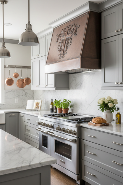 Christian Cross - transitional gray kitchen