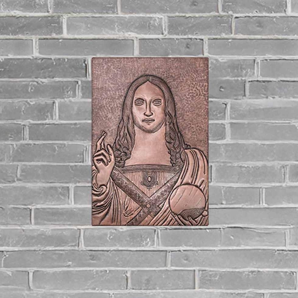 Copper "Salvador Mundi" Reproduction Handmade Art Tile 17.3"x11.8" - Natuross