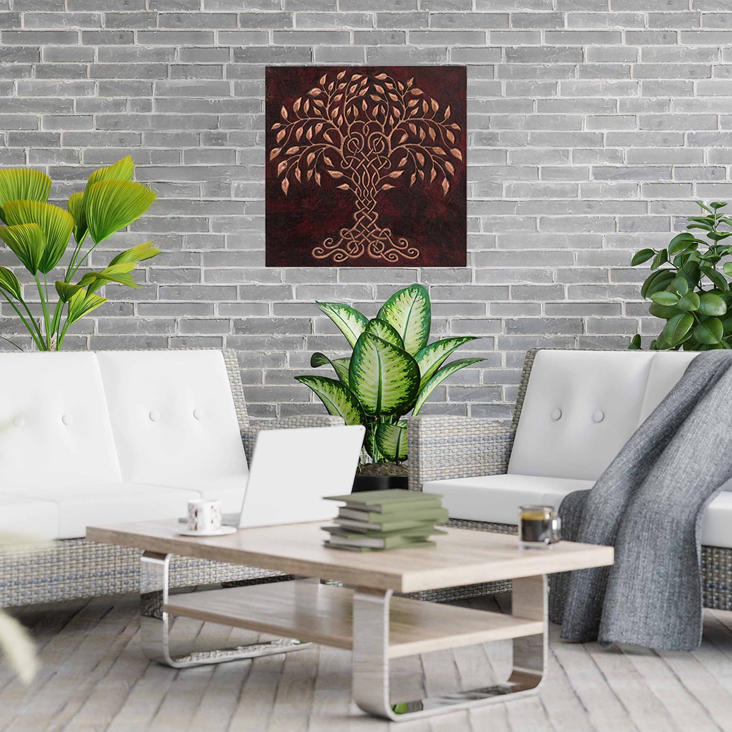 Copper Celtic Tree of Life Handmade Art Tile 23.7"x23.7" Lava Red - Natuross