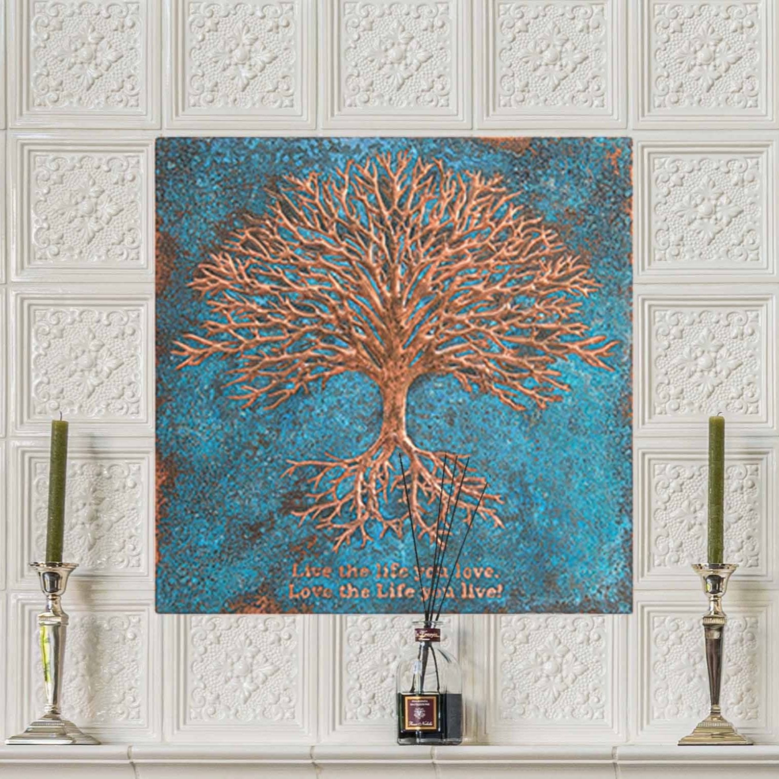 Copper Tree with Roots Handmade Art Tile 27.9"x27.9" Blue - Natuross