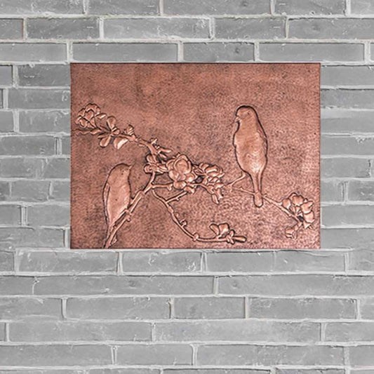 Copper Birds on a Tree Branch Handmade Art Tile 11.8"x15.8" - Natuross