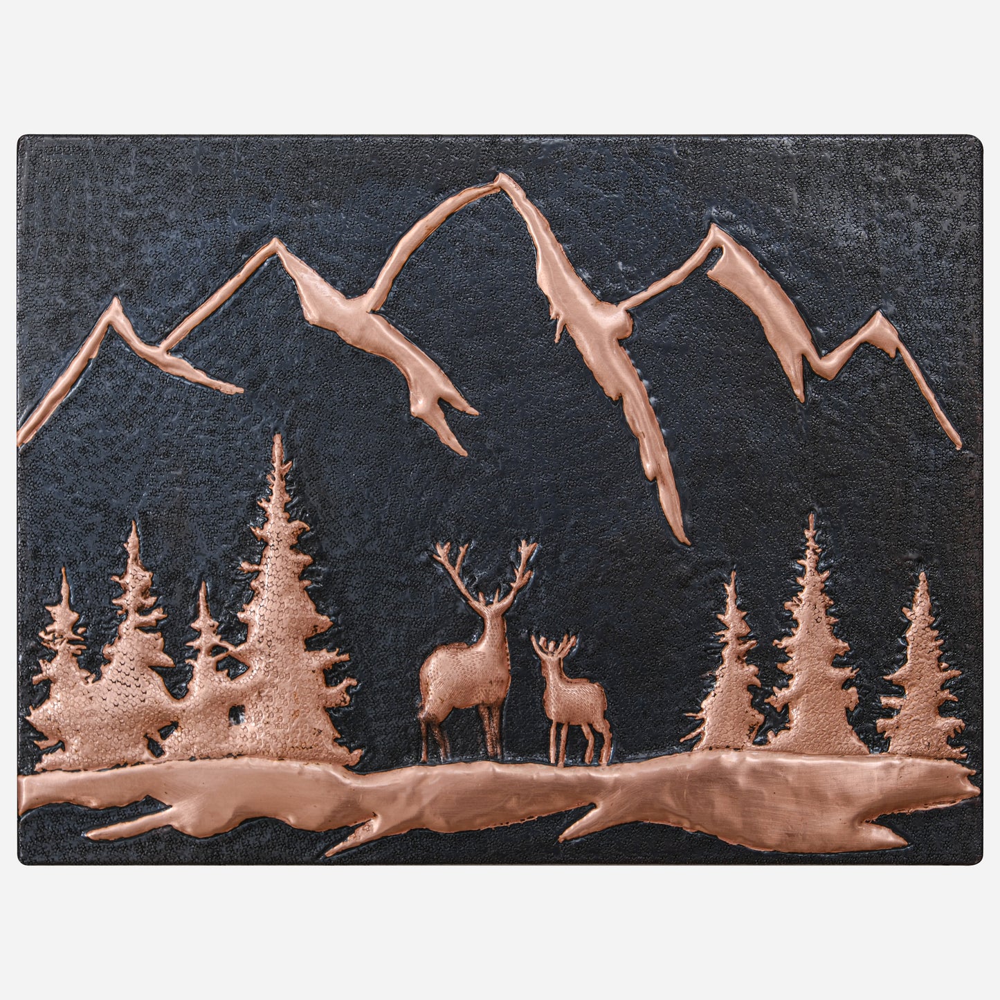Copper Backsplash Panel (Mountain Behind the Deer in the Forest, Black&Copper Color)