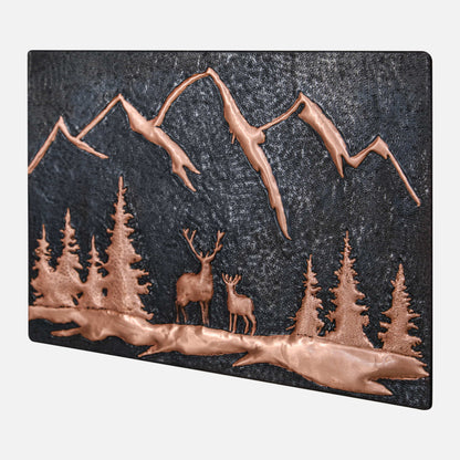 Copper Backsplash Panel (Mountain Behind the Deer in the Forest, Black&Copper Color)