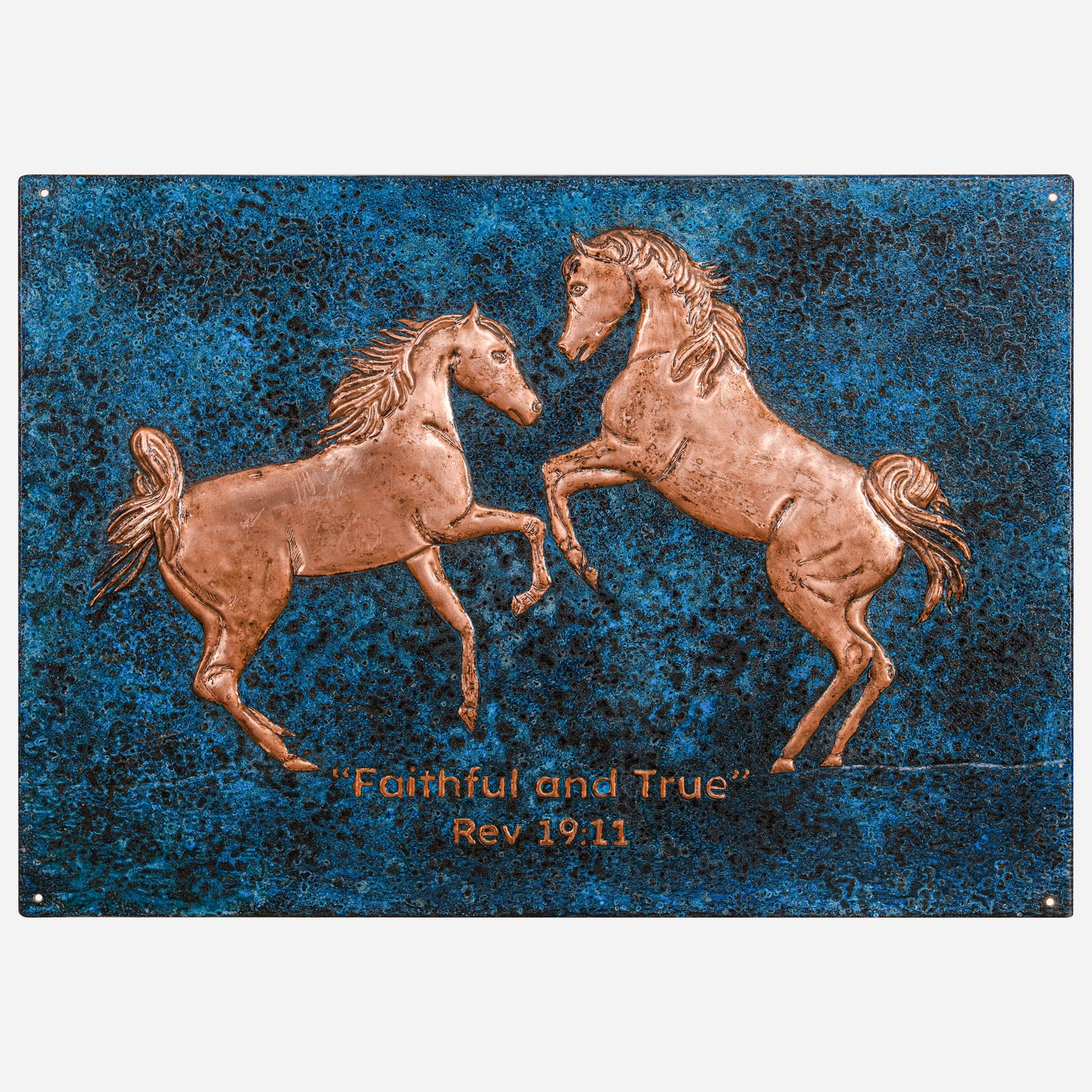 Copper Backsplash (Two Rearing Horses, Blue Patina)