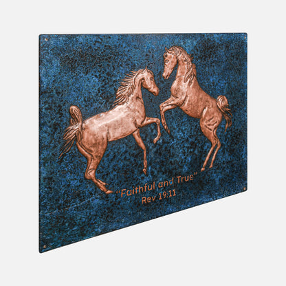 Copper Backsplash (Two Rearing Horses, Blue Patina)