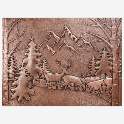 Copper Backsplash Panel (Mountains, Pine Trees and Deer Landscape)