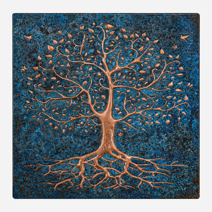 Copper Backsplash (Tree with Roots, Blue Patina)