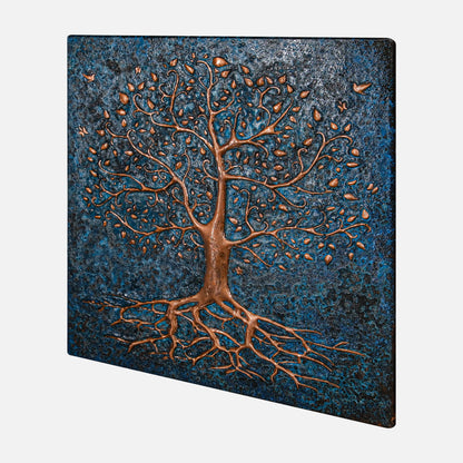 Copper Backsplash (Tree with Roots, Blue Patina)