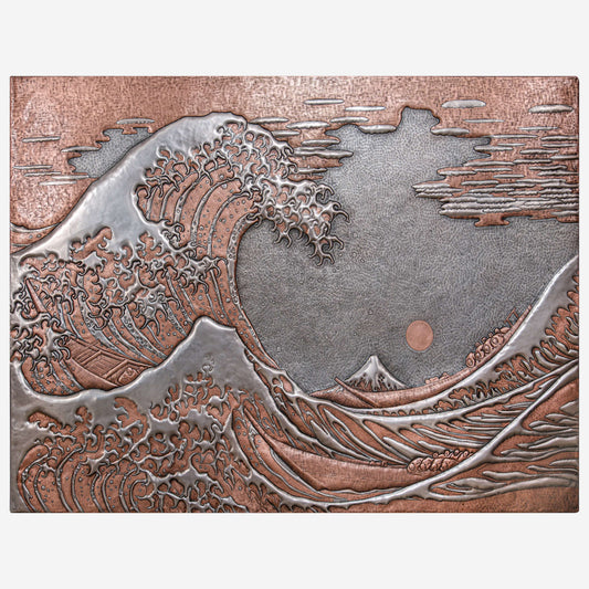 Copper Backsplash Panel (Reproduction of The Great Wave off Kanagawa by Katsushika Hokusai, Silver&Copper Color)