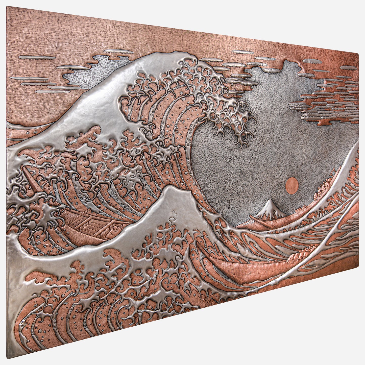 Copper Backsplash Panel (Reproduction of The Great Wave off Kanagawa by Katsushika Hokusai, Silver&Copper Color)