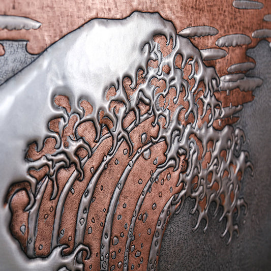 Copper Backsplash Panel (Reproduction of The Great Wave off Kanagawa by Katsushika Hokusai, Silver&Copper Color)