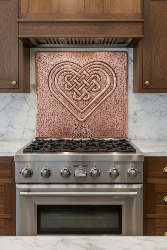Copper Backsplash Celtic Heart Love Knot - close front view