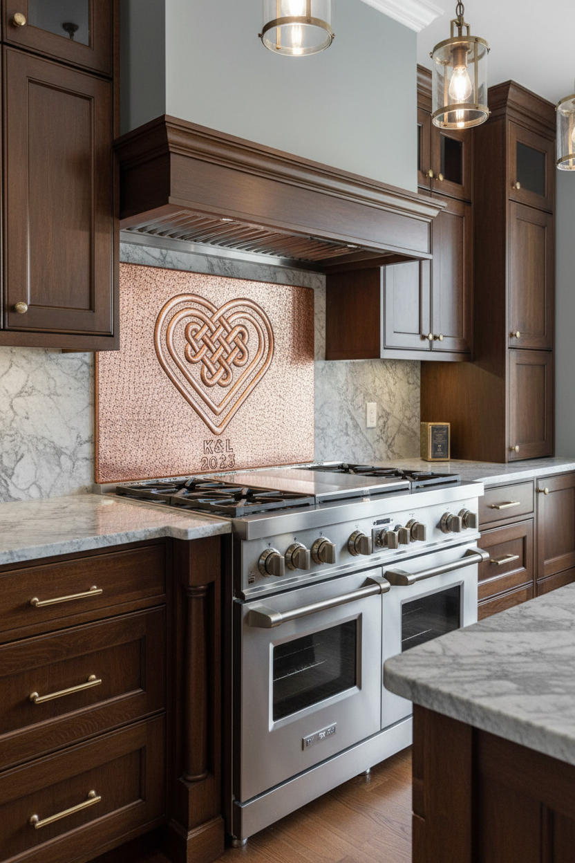 Copper Backsplash Celtic Heart Love Knot - close left angle