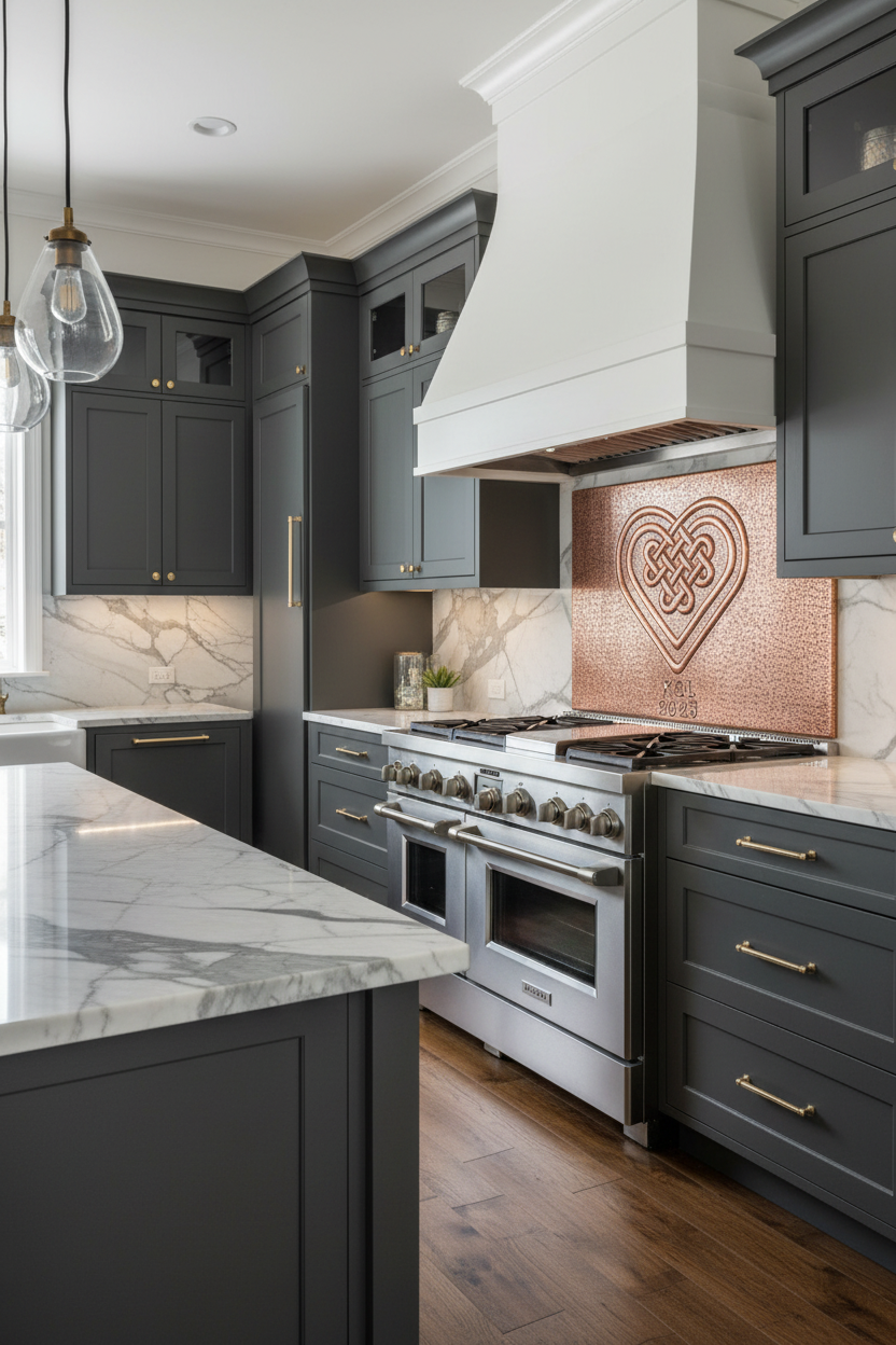 Copper Backsplash Celtic Heart Love Knot - close right angle