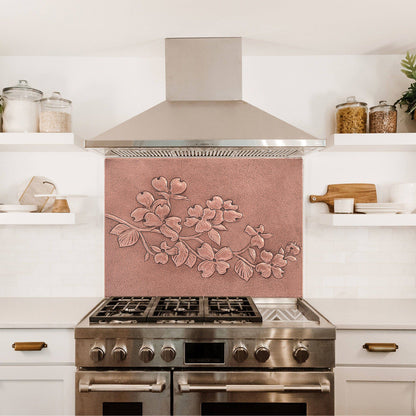 Copper Backsplash Panel (Branch of Dogwood with Flowers and Leaves)