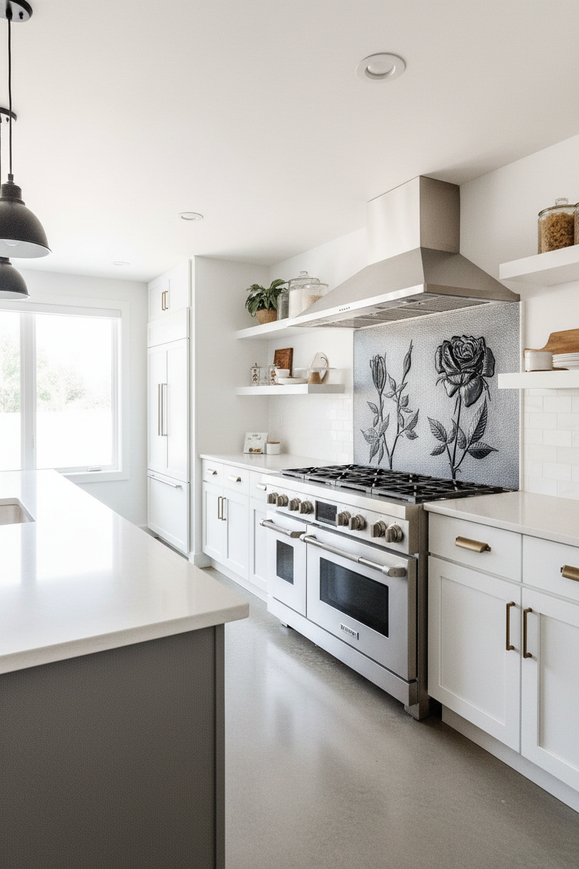 Copper Backsplash Rose Flowers - modern elegant kitchen