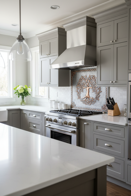 Copper Backsplash Sacred Tree Celtic Border - modern transitional kitchen