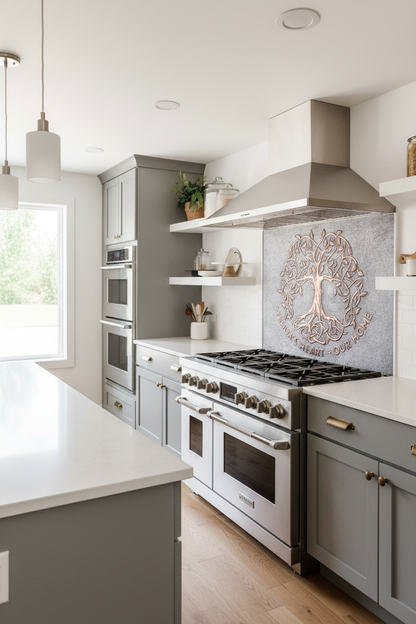 Copper Backsplash Sacred Tree Celtic Border - transitional kitchen