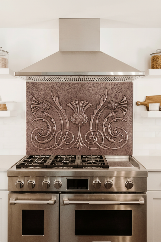 Copper Backsplash Scottish Thistle - close-up front view