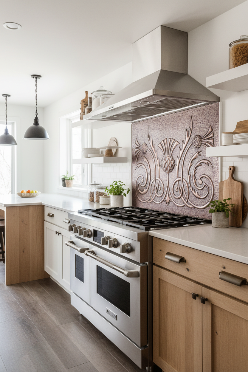 Copper Backsplash Scottish Thistle - contemporary rustic kitchen