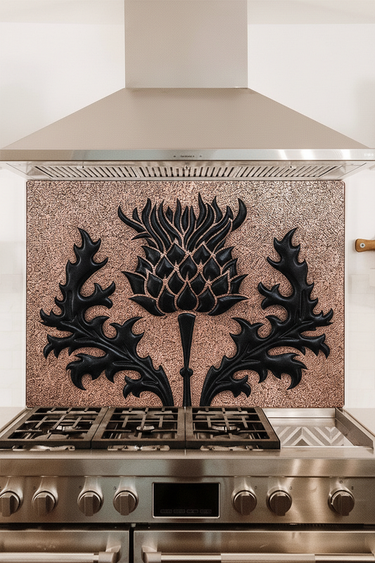 Copper Backsplash Scottish Thistle - oversized close-up