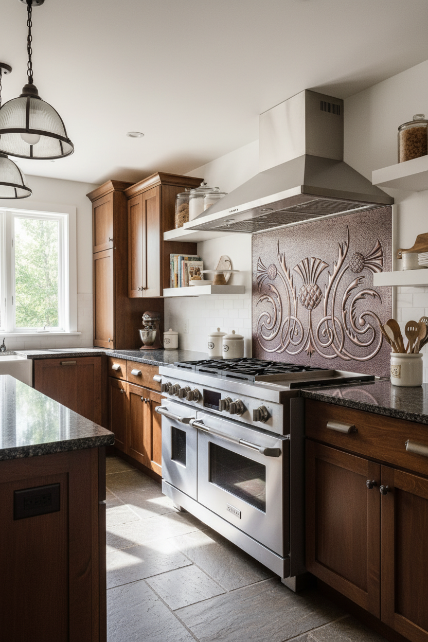 Copper Backsplash Scottish Thistle - Scottish-inspired kitchen