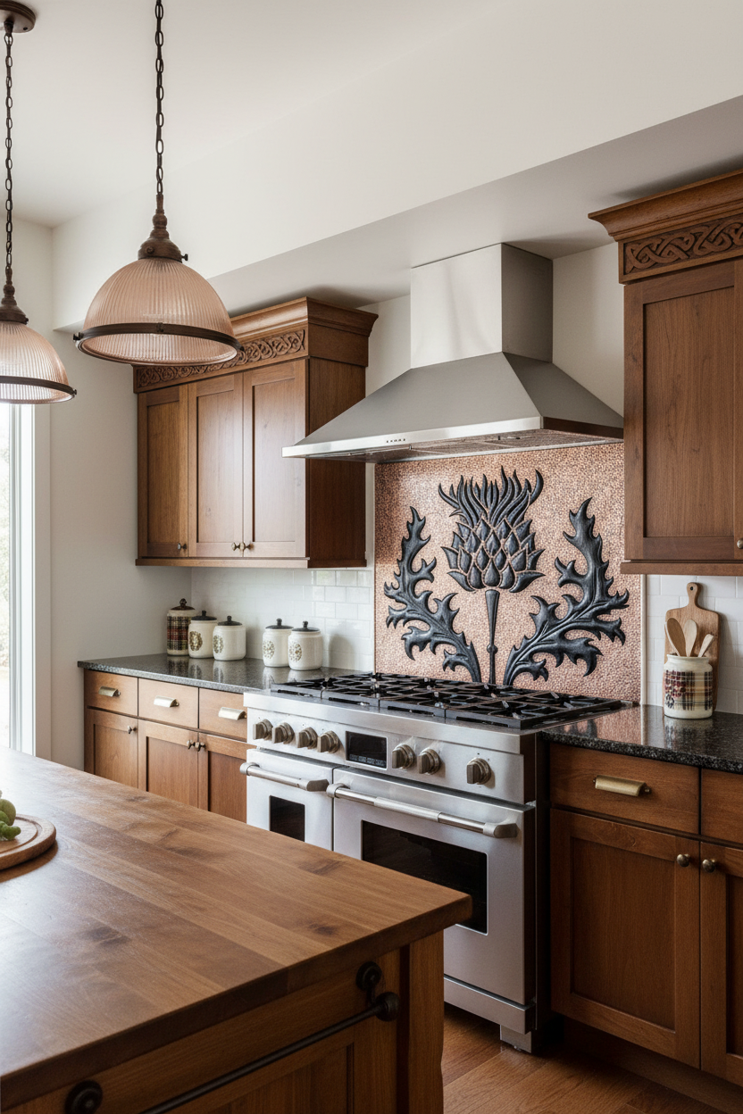 Copper Backsplash Scottish Thistle - traditional kitchen