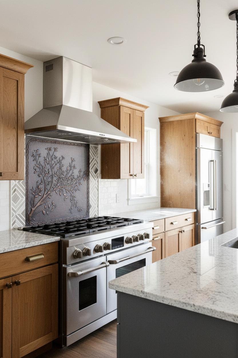 Copper Backsplash Tree Branches Chain Border - contemporary rustic kitchen