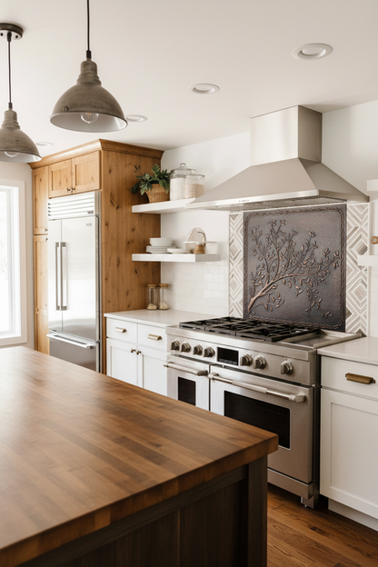 Copper Backsplash Tree Branches Chain Border - rustic farmhouse kitchen