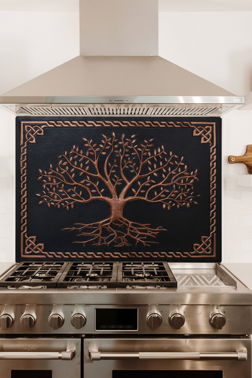 Copper Backsplash Tree of Life Celtic Border Black - oversized close-up