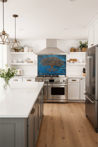 Copper Backsplash Tree with Roots Blue Patina - contemporary kitchen