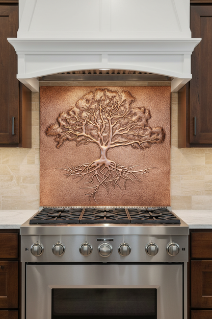 Copper Backsplash Tree with Roots - front view