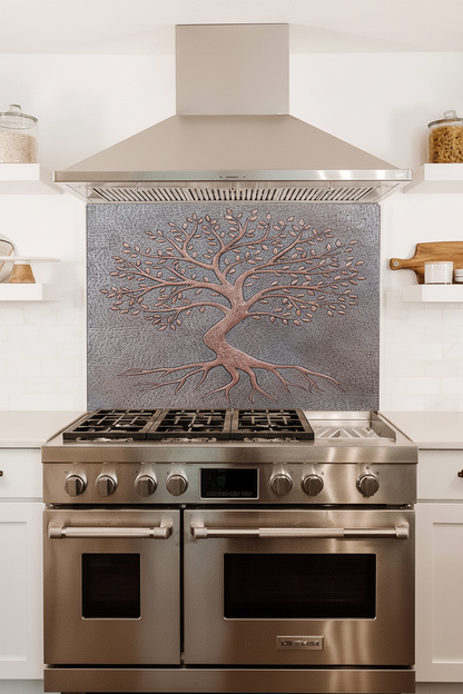 Copper Backsplash Tree with Roots Gray Copper - close-up front view