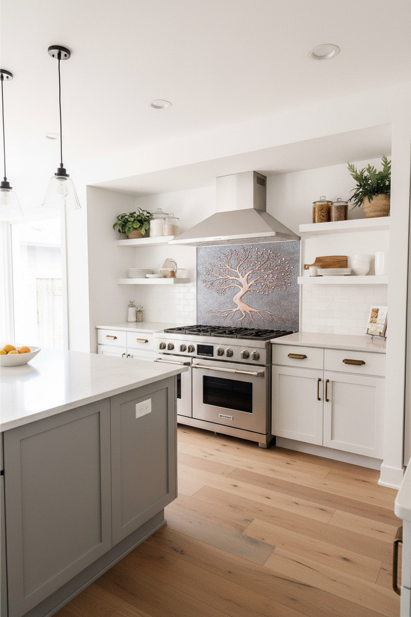 Copper Backsplash Tree with Roots - modern transitional kitchen
