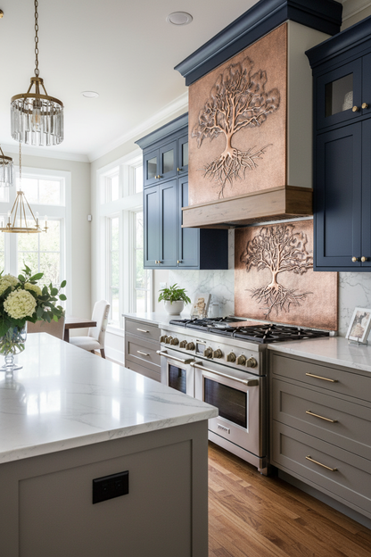 Copper Backsplash Tree with Roots - ultra-luxury transitional kitchen
