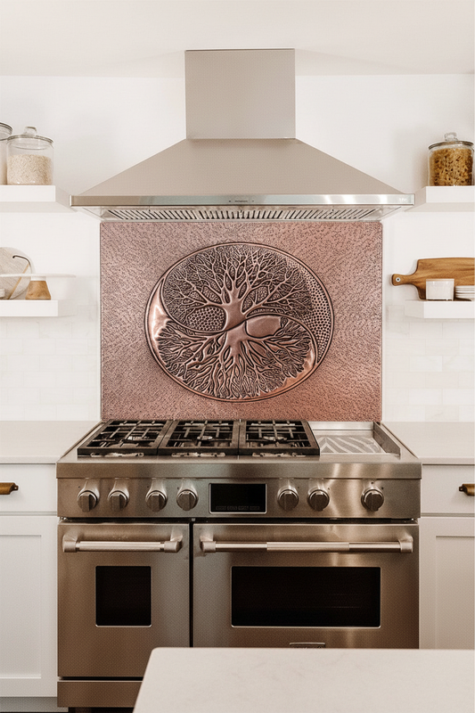 Copper Backsplash Yin Yang Tree of Life - oversized close-up