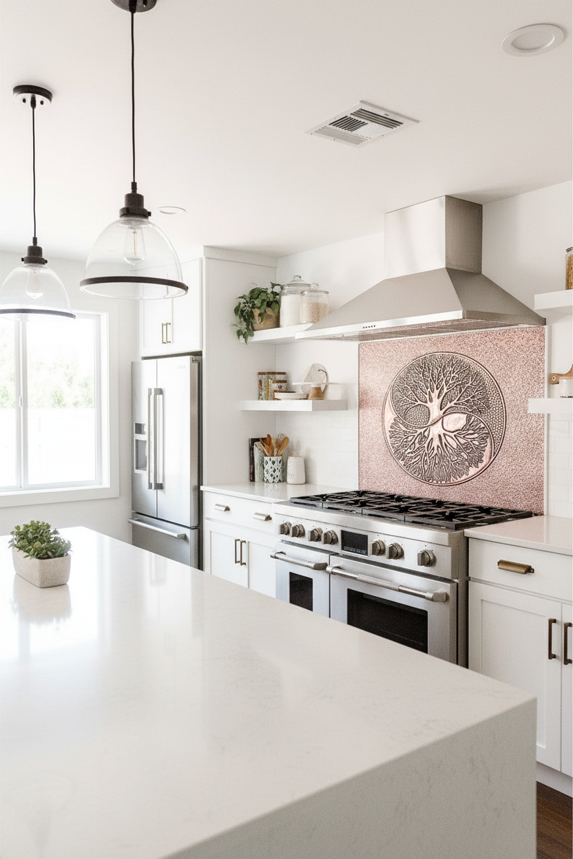 Copper Backsplash Yin Yang Tree of Life - zen kitchen