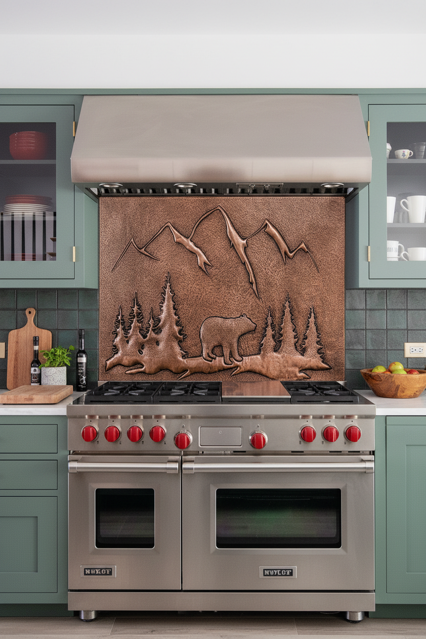 Copper bear backsplash country rustic kitchen natural copper cabin decor 50-62 inches