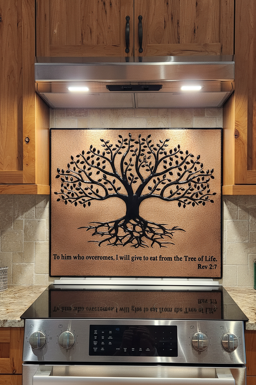 Copper Black Tree With Roots Backsplash - close-up front view