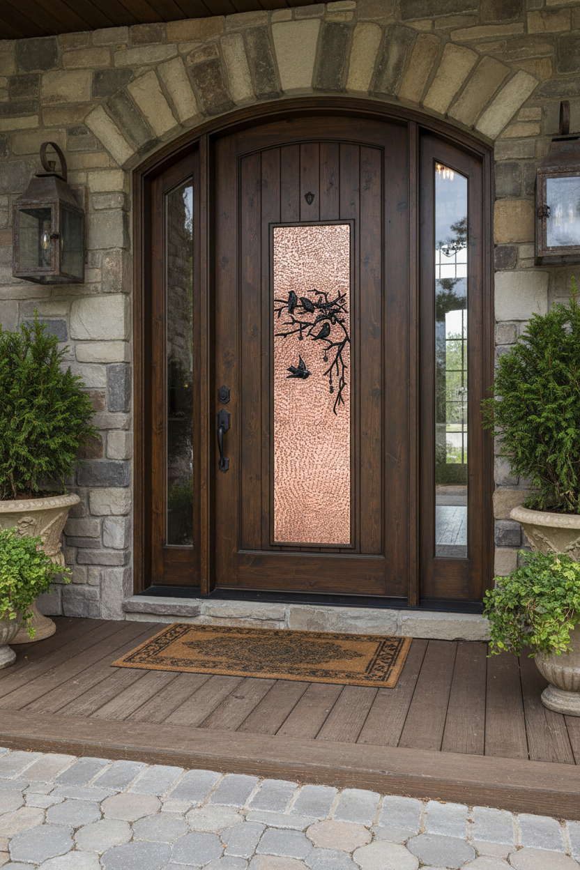 Copper Decorative Door Panel Birds Tree Branches - elegant entrance