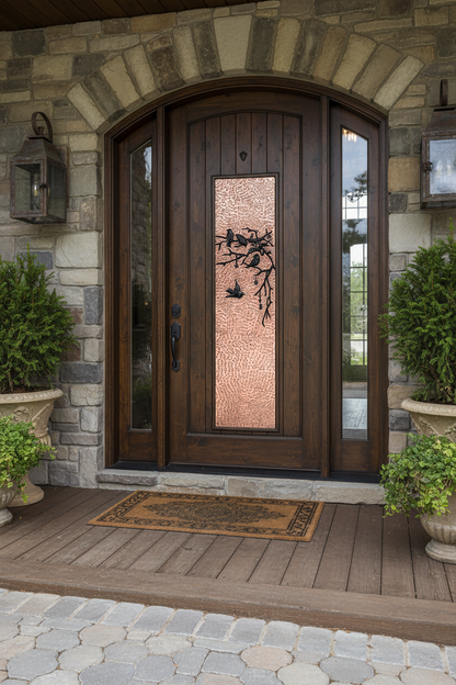 Copper Decorative Door Panel Birds Tree Branches - elegant entrance