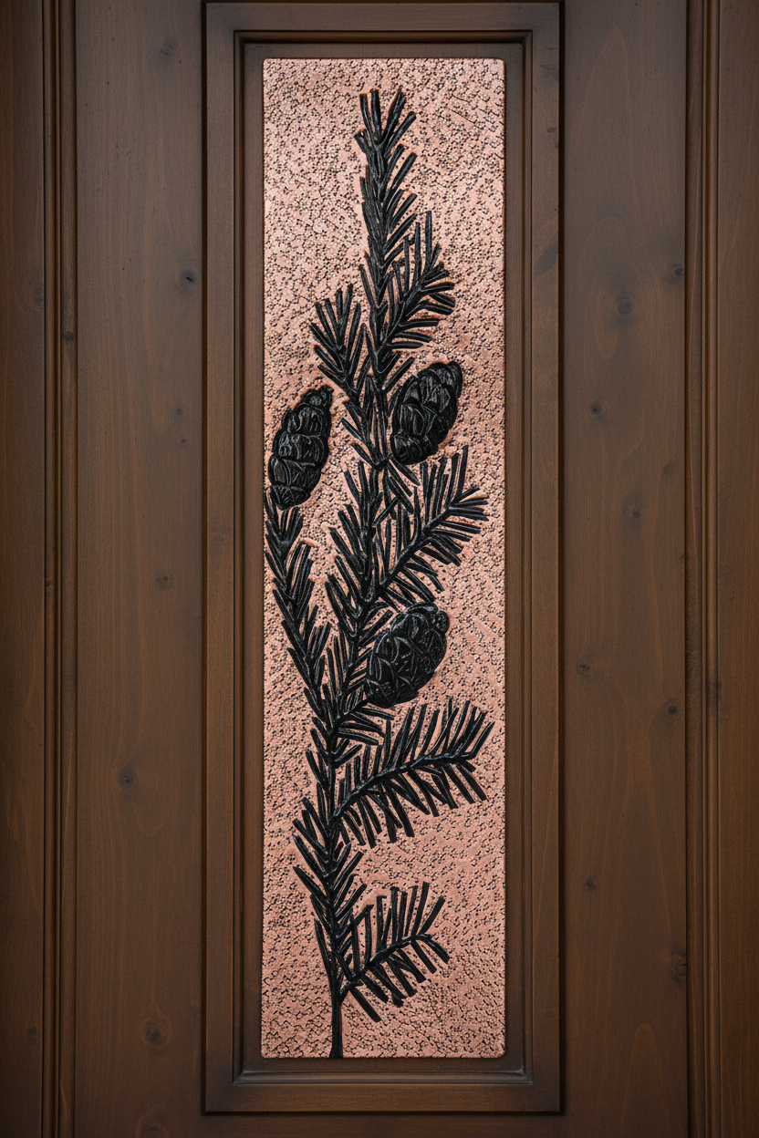 Copper Decorative Door Panel Pine Tree Branches - close-up front view