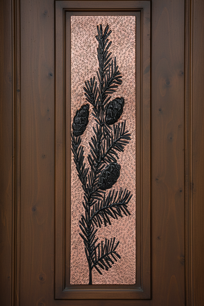 Copper Decorative Door Panel Pine Tree Branches - close-up front view