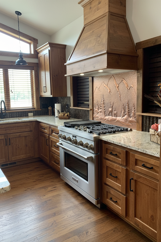 Copper Deer Backsplash - rustic lodge kitchen