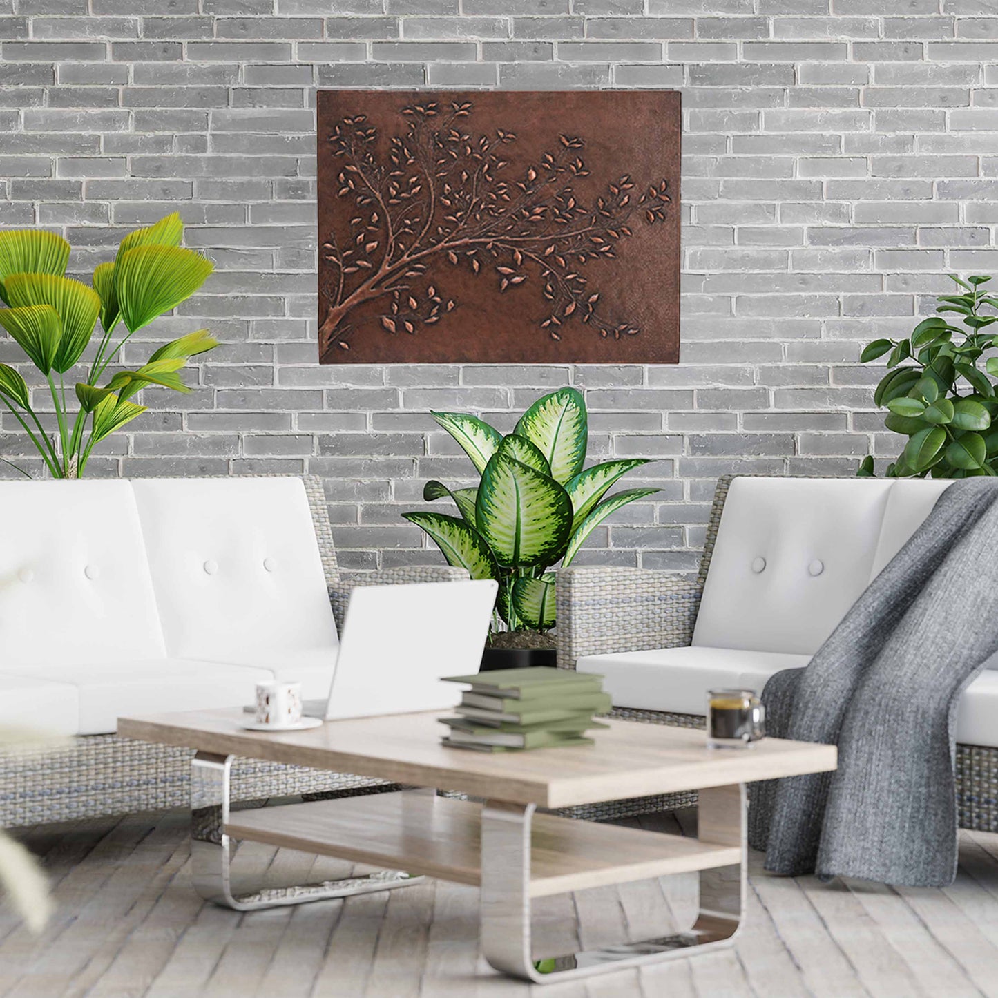 Copper Tree Branches Handmade Art Tile 23.7"x31.1" Brown - Natuross