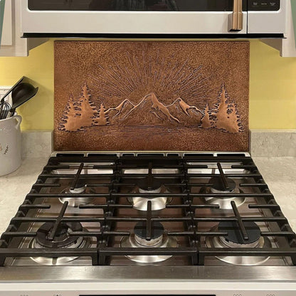 Kitchen Backsplash Rising Sun Behind Mountains