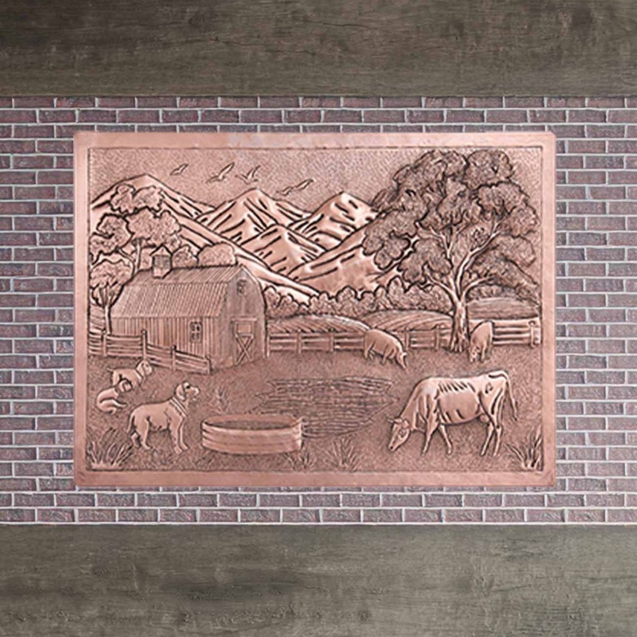 Copper Farmhouse Scene Handmade Art Tile 22.1"x30" - Natuross