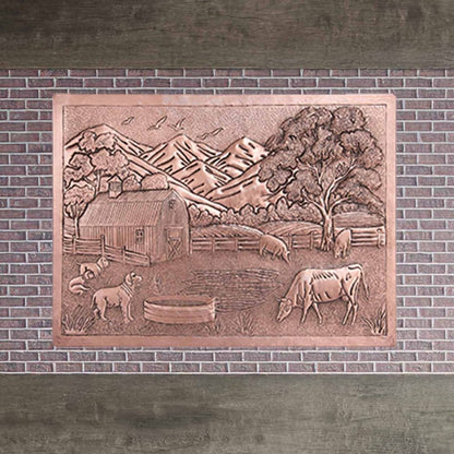 Copper Farmhouse Scene Handmade Art Tile 22.1"x30" - Natuross